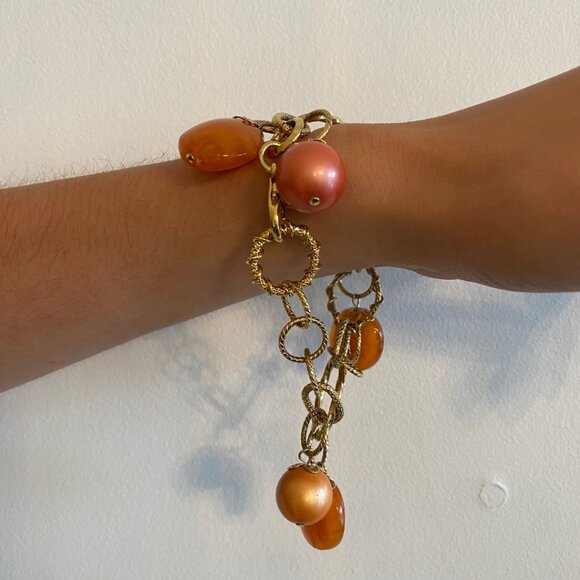 Gold Colored Chain Bracelet with Amber Beads, Nouvelle Bijoux (Made in Italy) - Picture 6 of 7